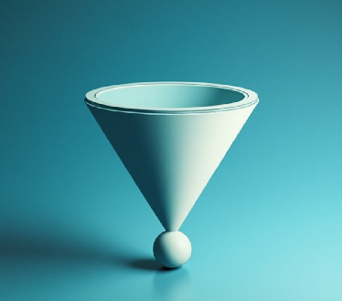 3D minimalist funnel icon on teal background, symbolizing PPC case study, lead generation strategies, and conversion funnel in education marketing.